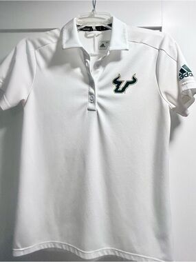 Adidas White Polo with Green Trim USF Bulls Florida